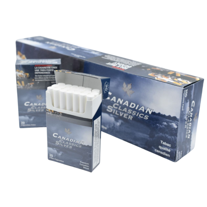 Canadian Classics Silver King Size Smoke Genius Tax Free Canadian Tobacco Smokes Cigarettes Cigars Chewing Nicotine Vapes Cannabis Accessories Free Delivery Shipping Canada Wide Ontario